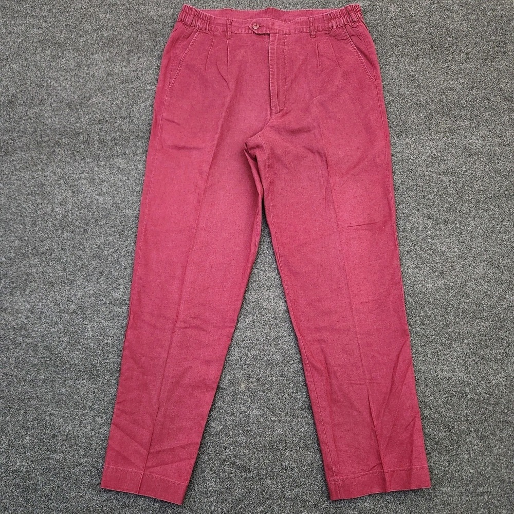 Vintage Bagazio Mens 34 Burgundy Ramie Blend Pleated Pants Casual Resort Coastal
